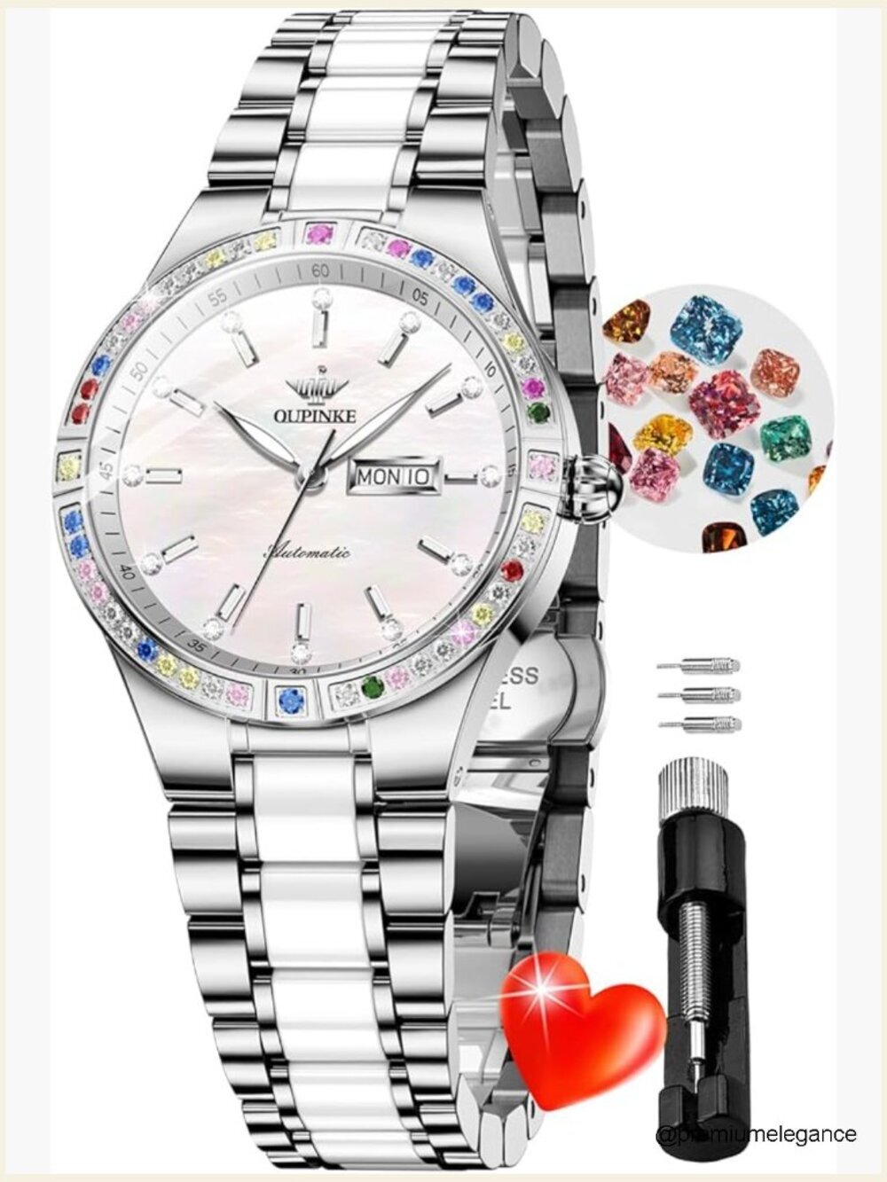 Women's Automatic Watch Skeleton Dial Diamond Bezel Stainless Steel Ceramic 33mm
